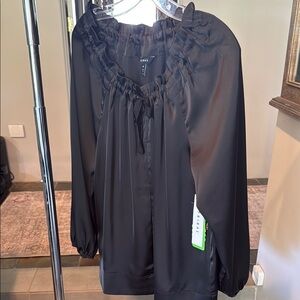 Tribal Blue and Black Ruffled Tie Front Blouse